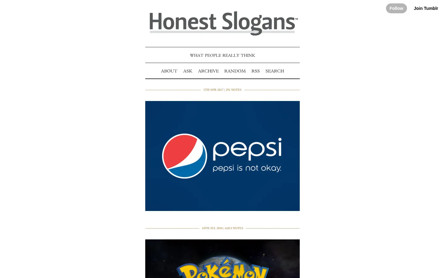 Honest Slogans website homepage screenshot