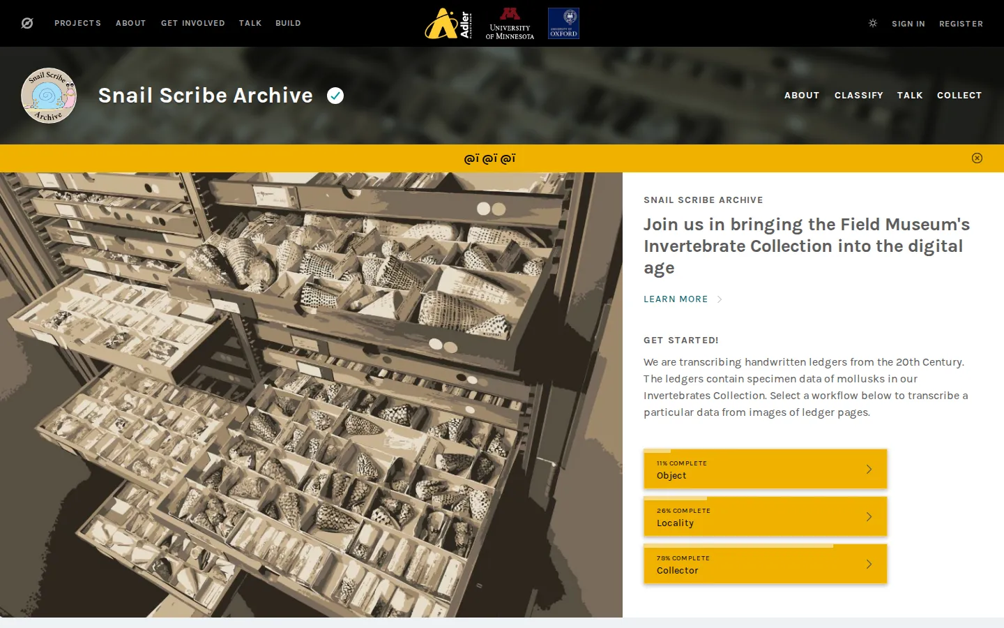 Snail Scribe Archive website homepage screenshot