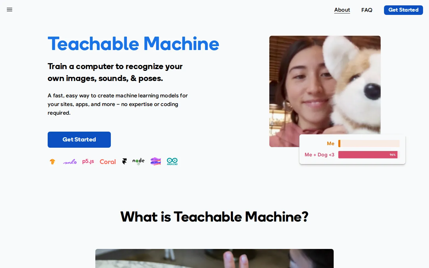 Teachable Machine website homepage screenshot