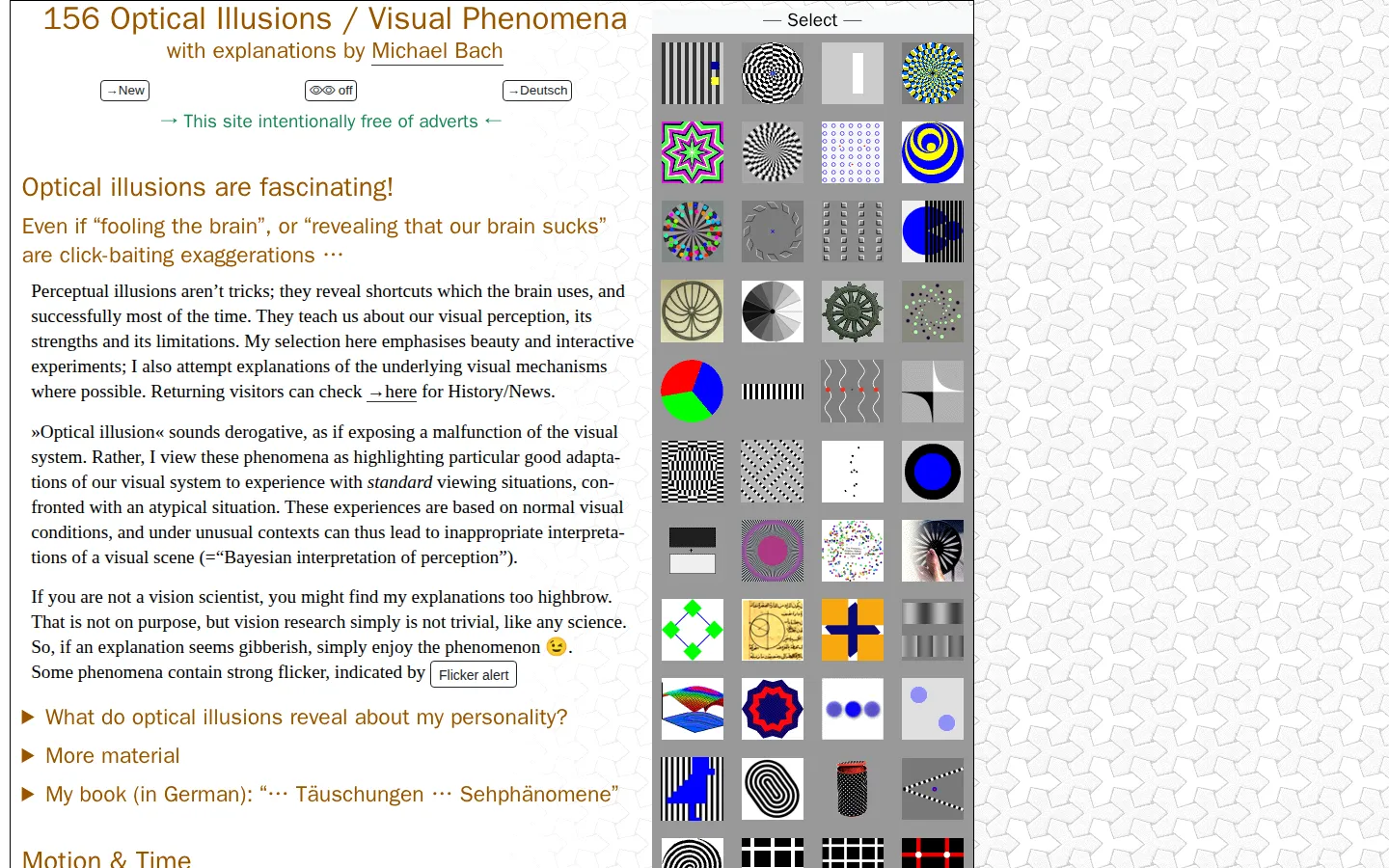 Michael Bach Illusions website homepage screenshot
