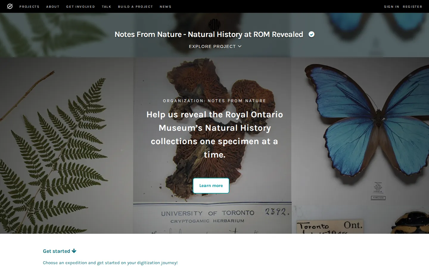 Natural History at ROM Revealed website homepage screenshot