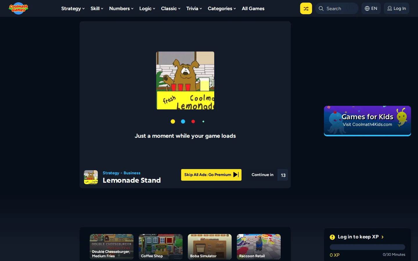 Lemonade Stand website homepage screenshot