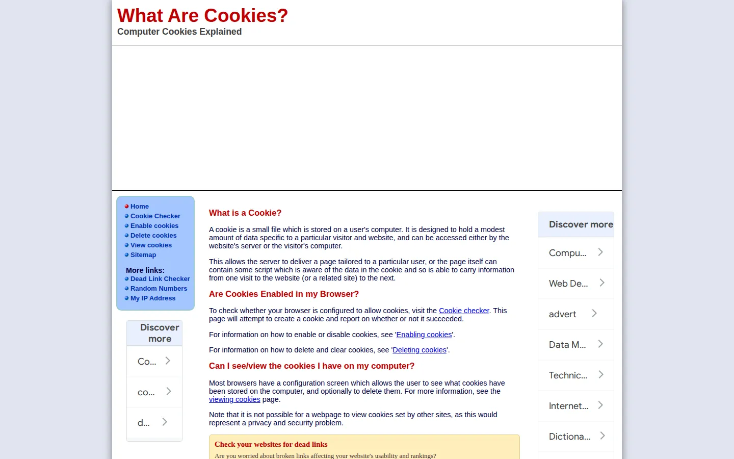 What are cookies website homepage screenshot