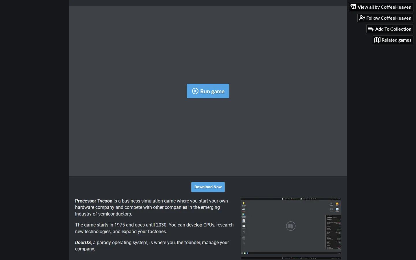 Processor Tycoon website homepage screenshot