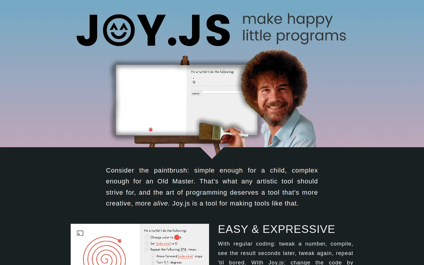 JOY.JS website homepage screenshot