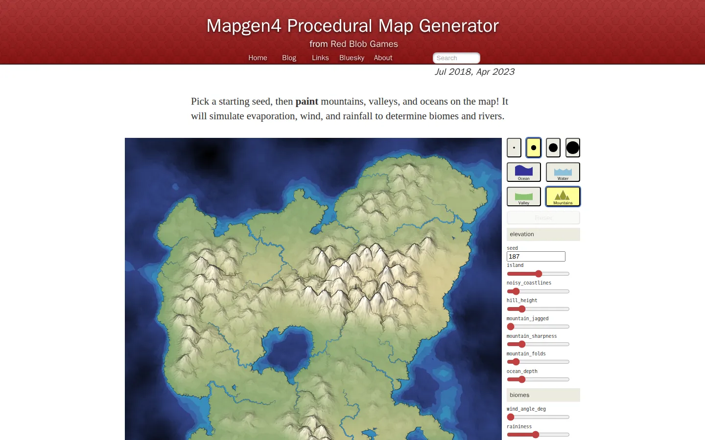 Mapgen4 website homepage screenshot