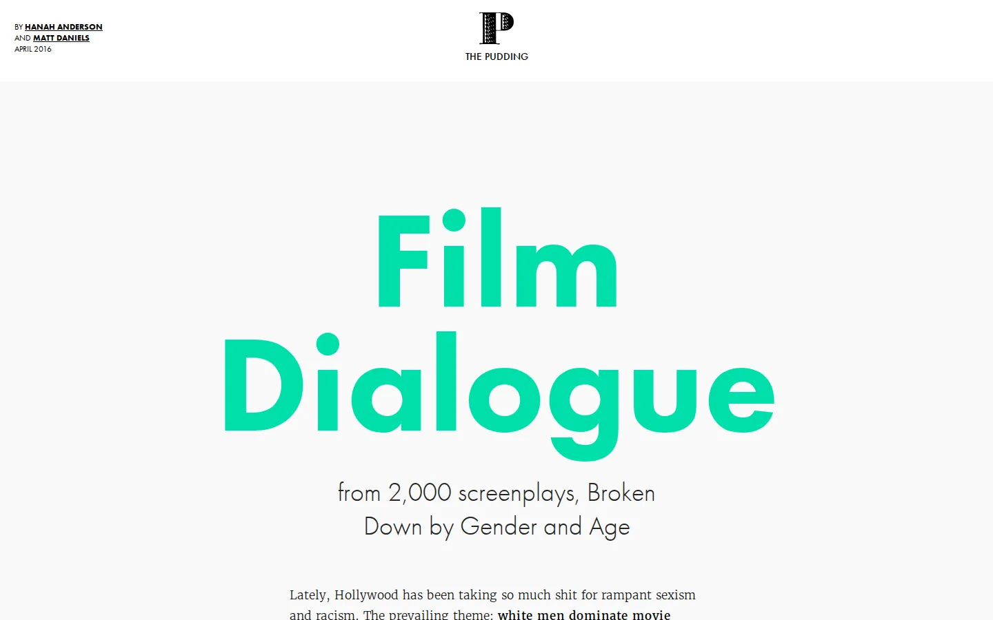Film Dialogue by Gender website homepage screenshot