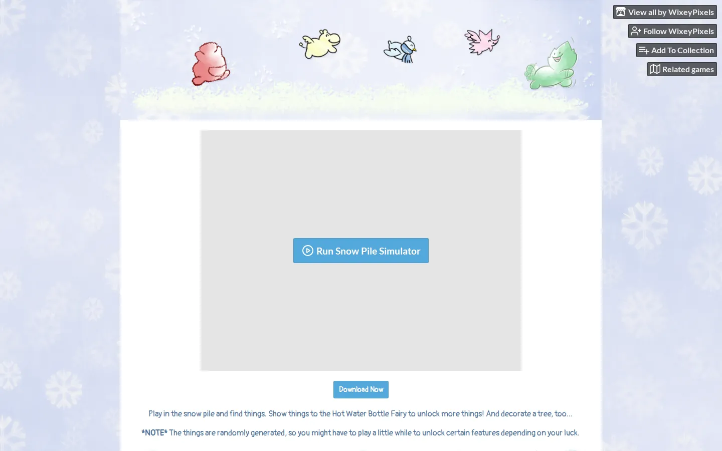 Snow Pile Simulator website homepage screenshot