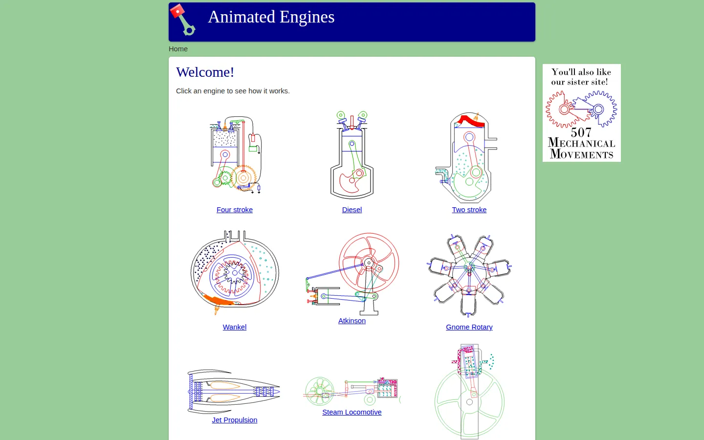Animated Engines website homepage screenshot