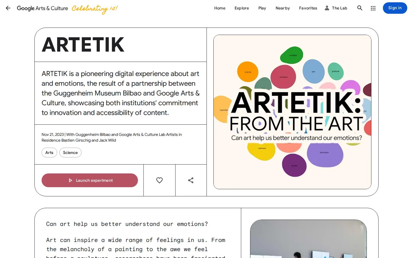 ARTETIK website homepage screenshot