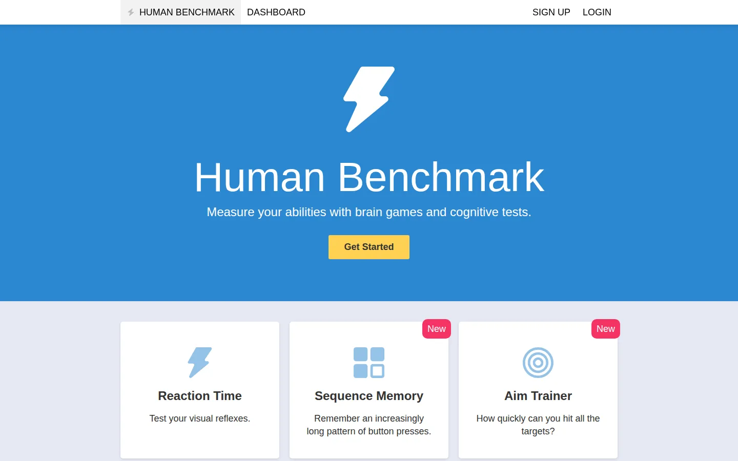 Human Benchmark website homepage screenshot