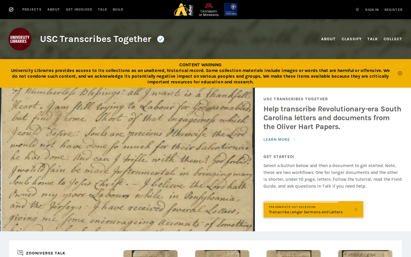 USC Transcribes Together website homepage screenshot