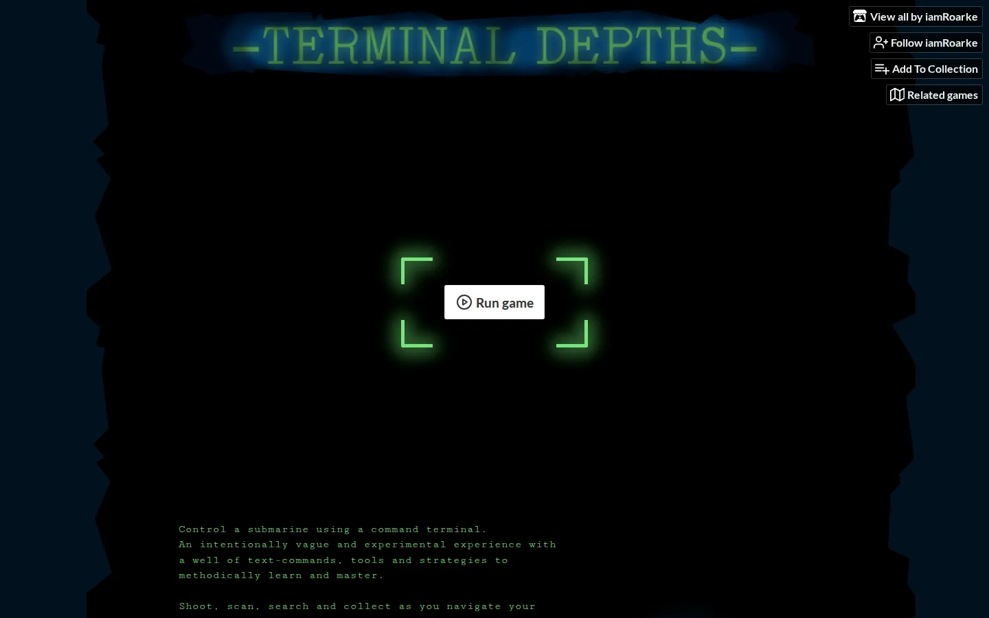 Terminal Depths website homepage screenshot