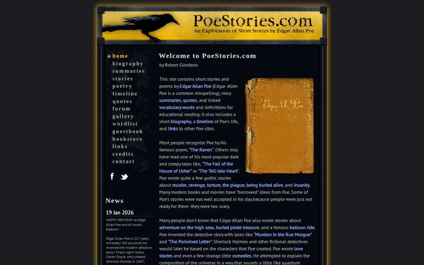 PoeStories website homepage screenshot