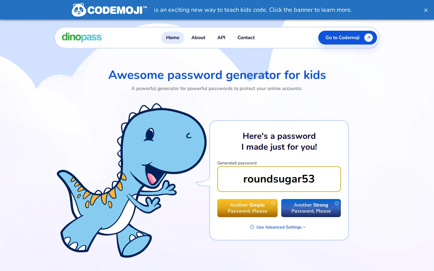 DinoPass website homepage screenshot