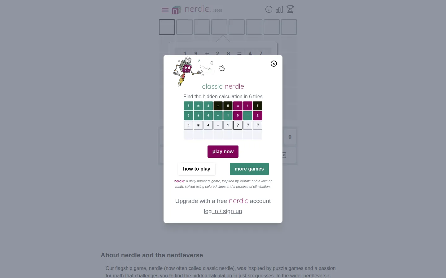 Nerdle website homepage screenshot