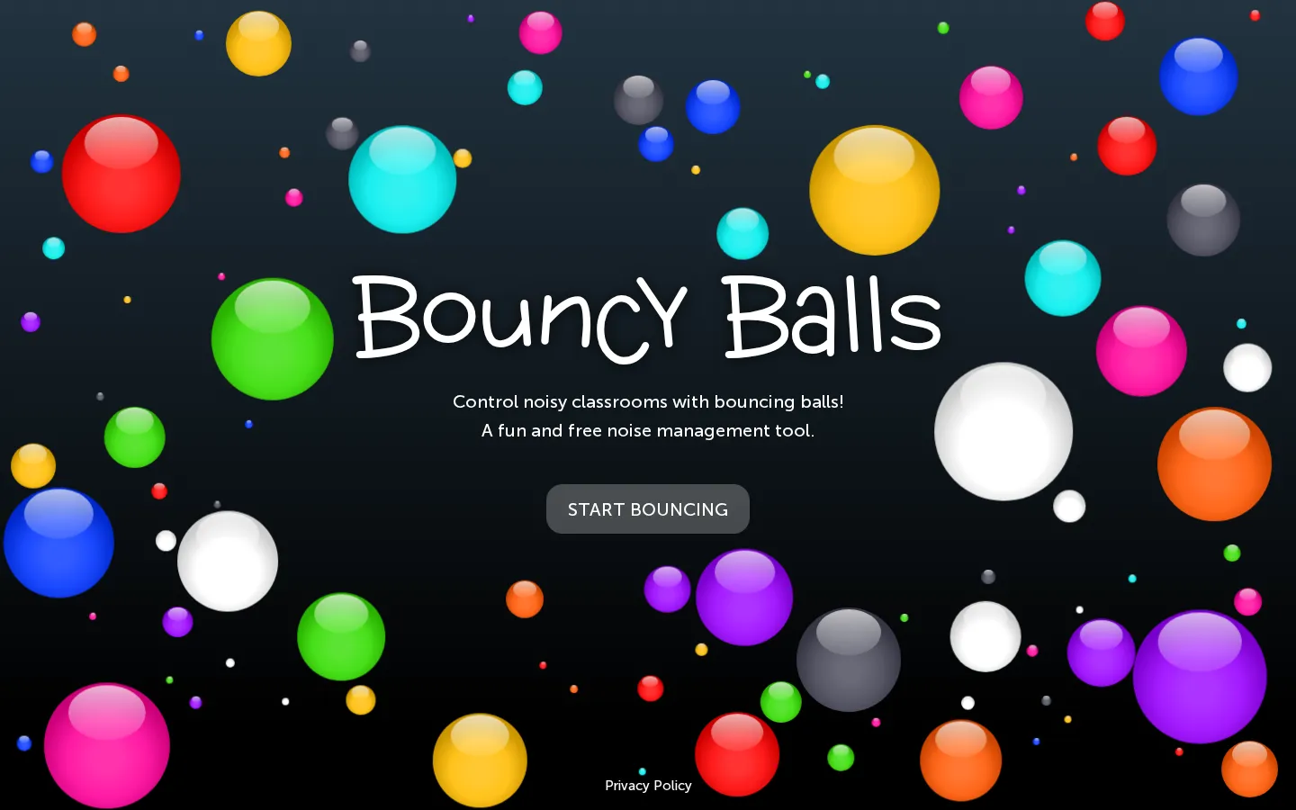 Bouncy Balls website homepage screenshot