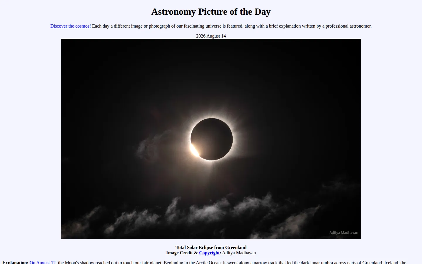 NASA Pic of the Day website homepage screenshot