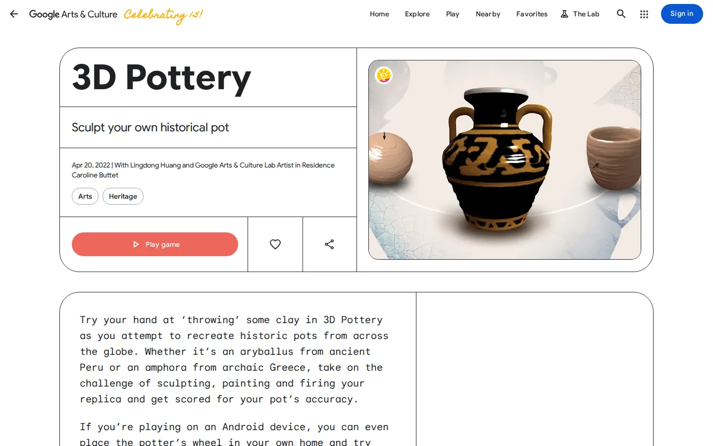 3D Pottery website homepage screenshot