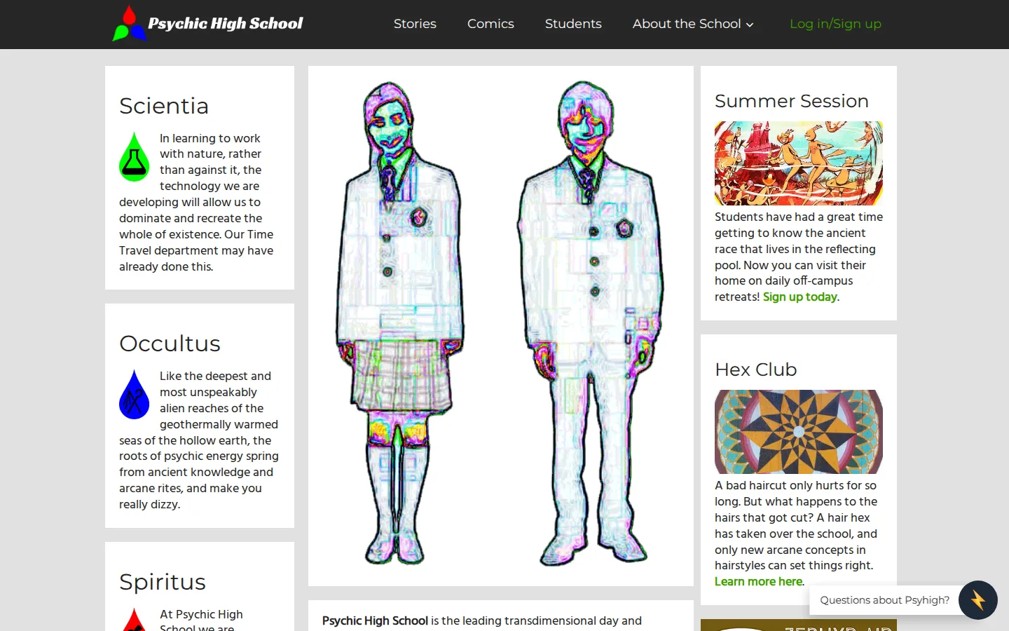 Psychic High School website homepage screenshot