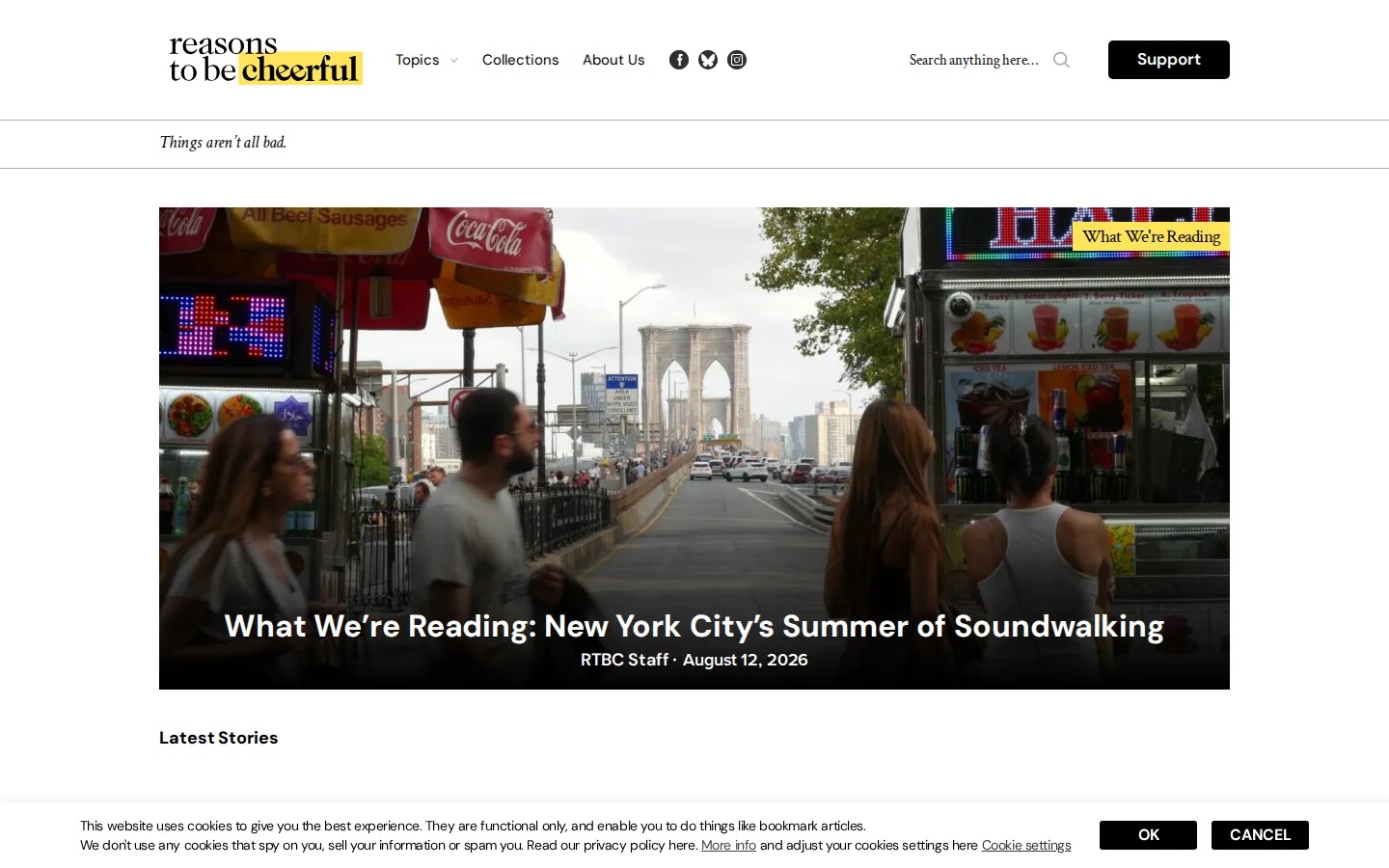 Reasons to be Cheerful website homepage screenshot