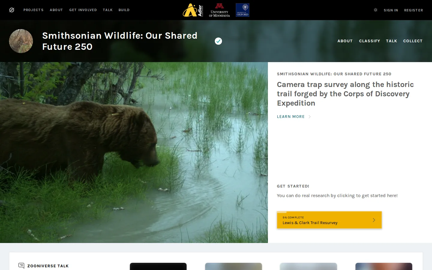 Smithsonian Wildlife: Our Shared Future 250 website homepage screenshot