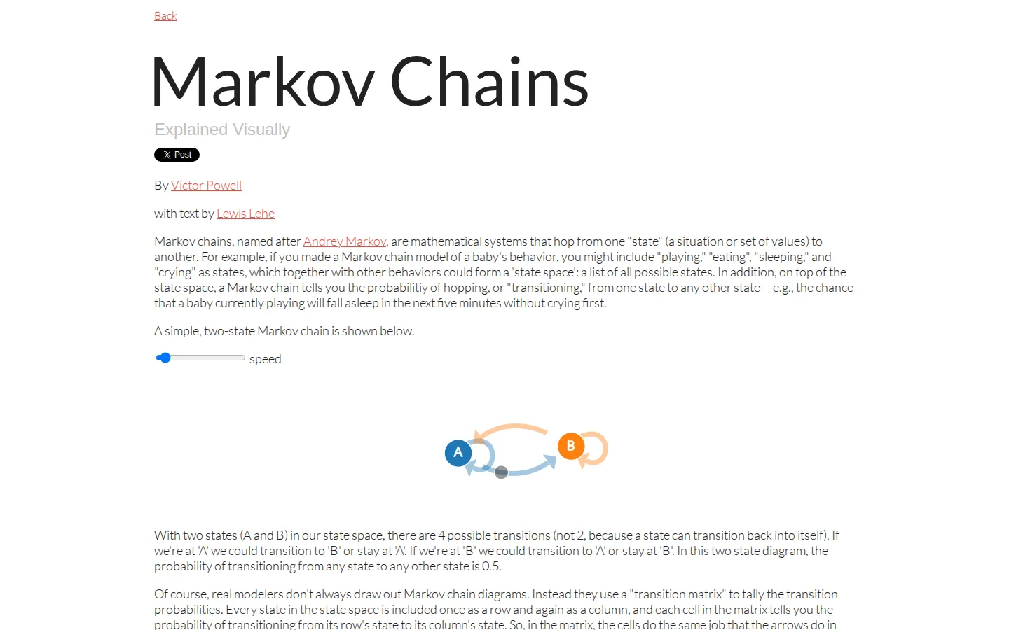 Markov Chains Explained Visually website homepage screenshot