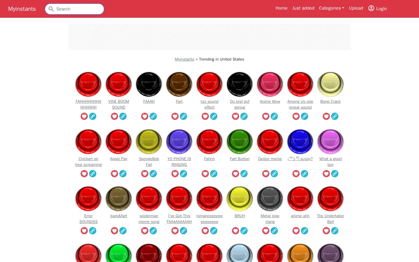 Myinstants website homepage screenshot