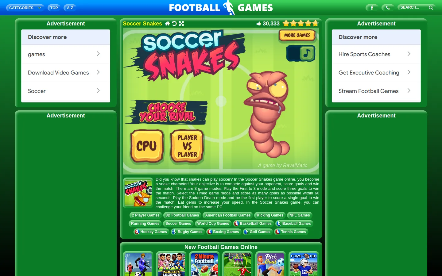 Soccer Snakes website homepage screenshot
