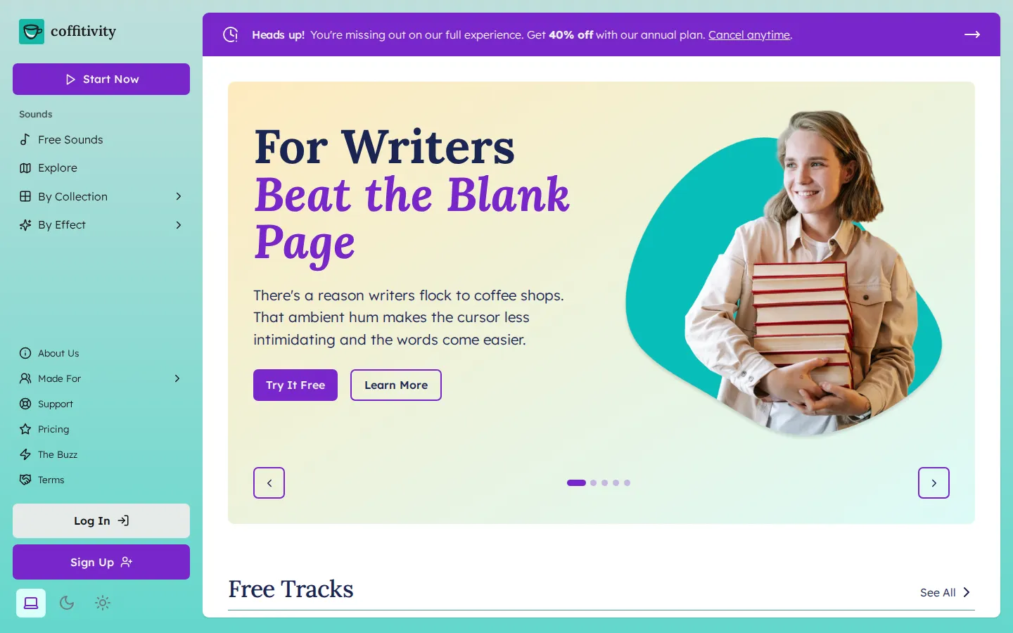 Coffitivity website homepage screenshot