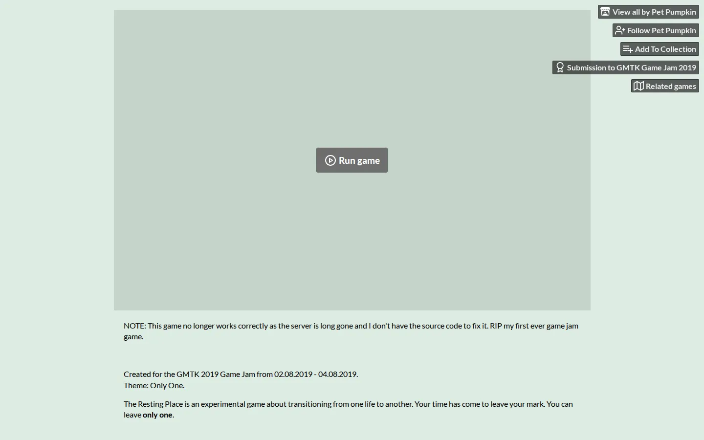 The Resting Place website homepage screenshot