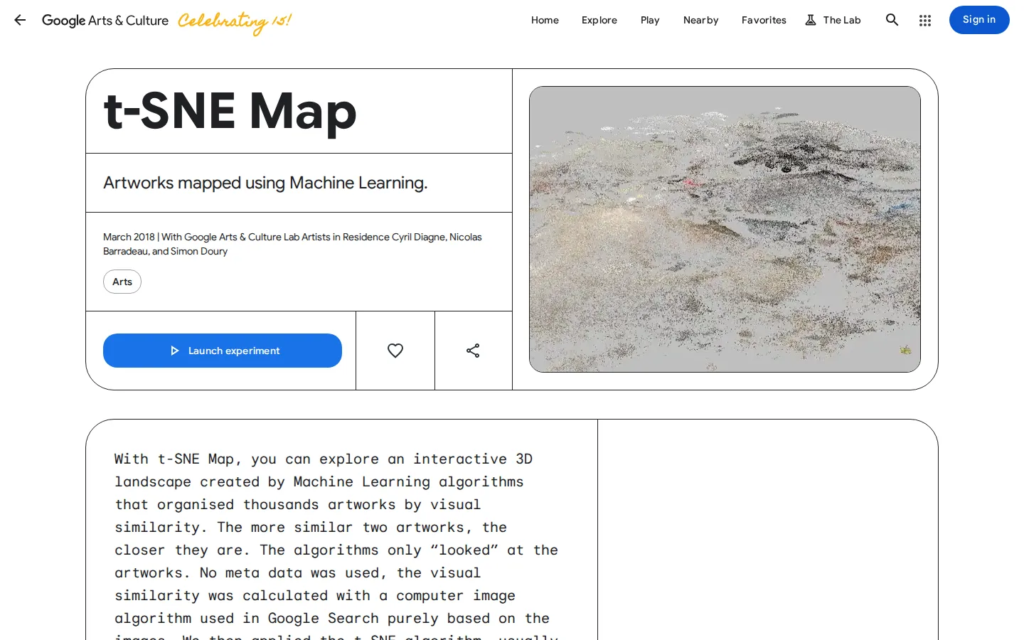 t-SNE Map website homepage screenshot