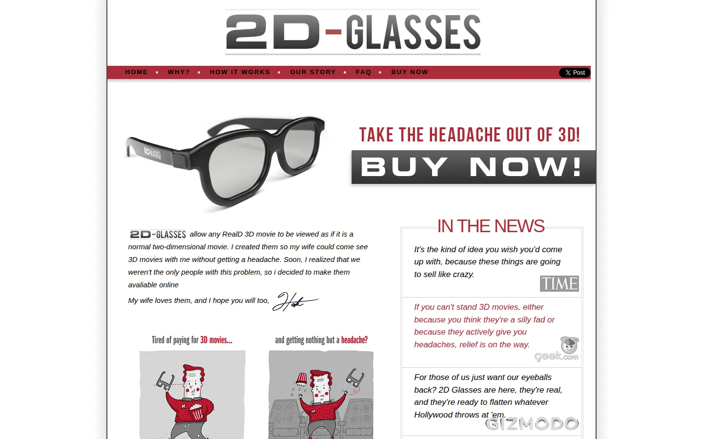 2d glasses website homepage screenshot