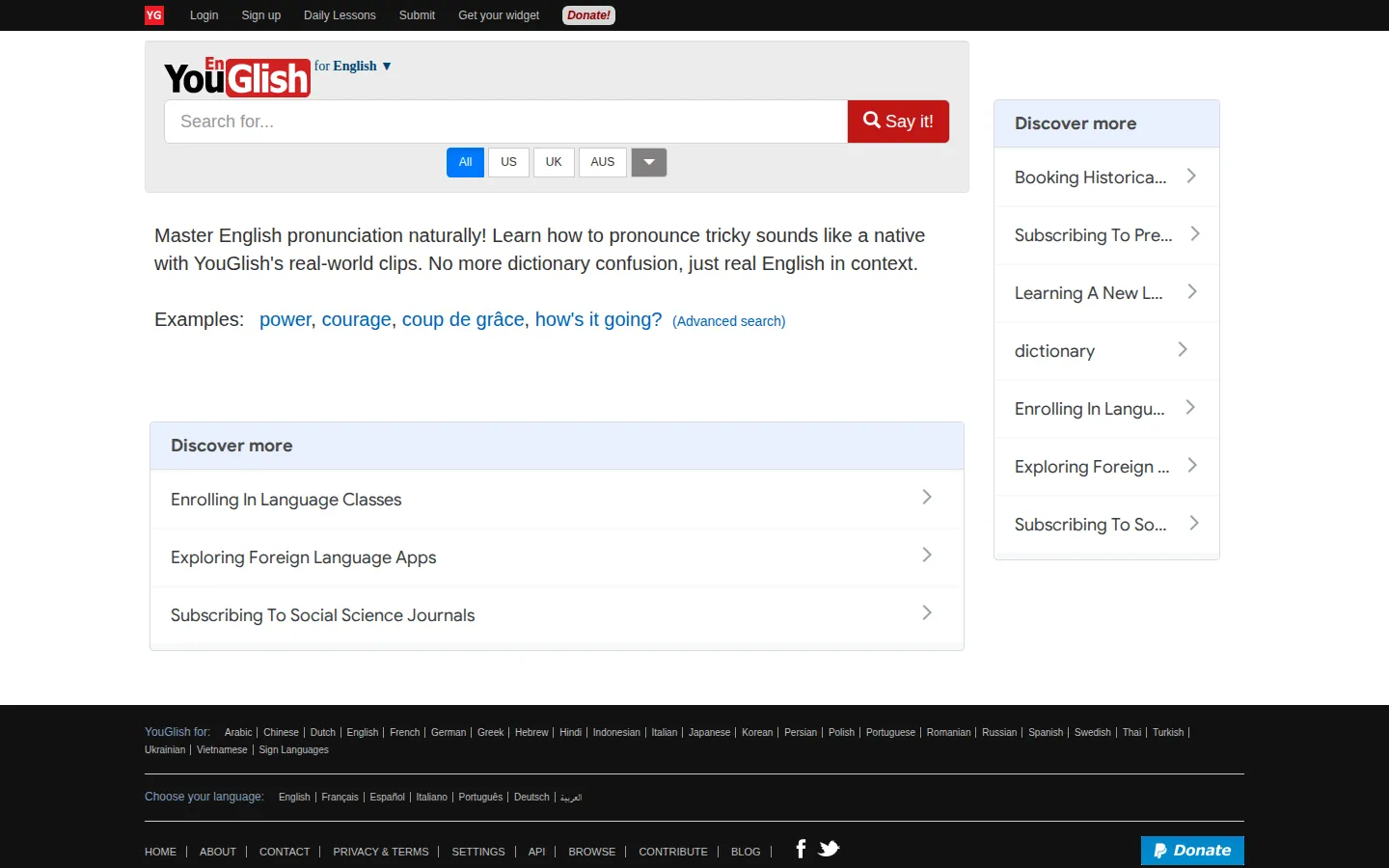YouGlish website homepage screenshot