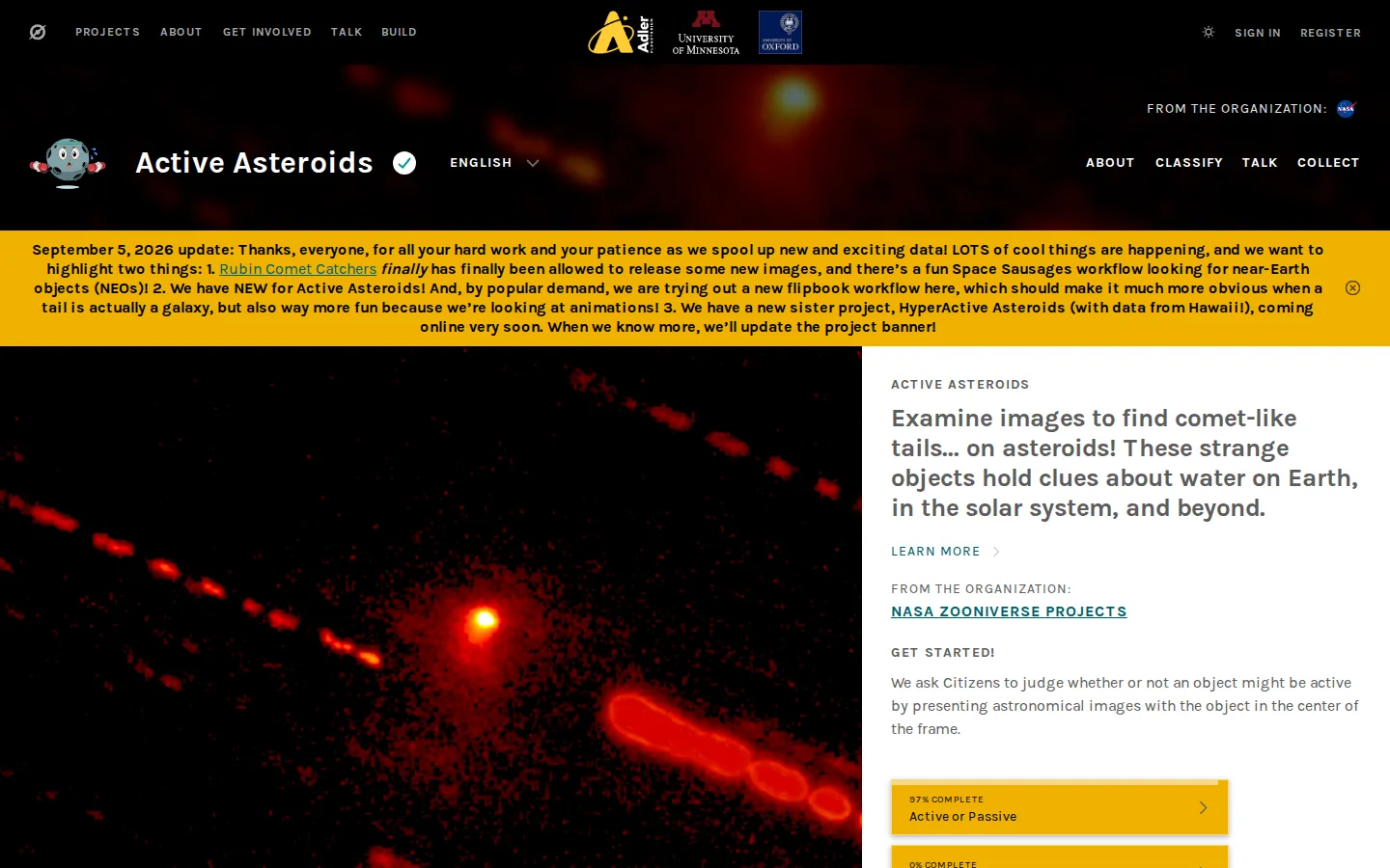 Active Asteroids website homepage screenshot