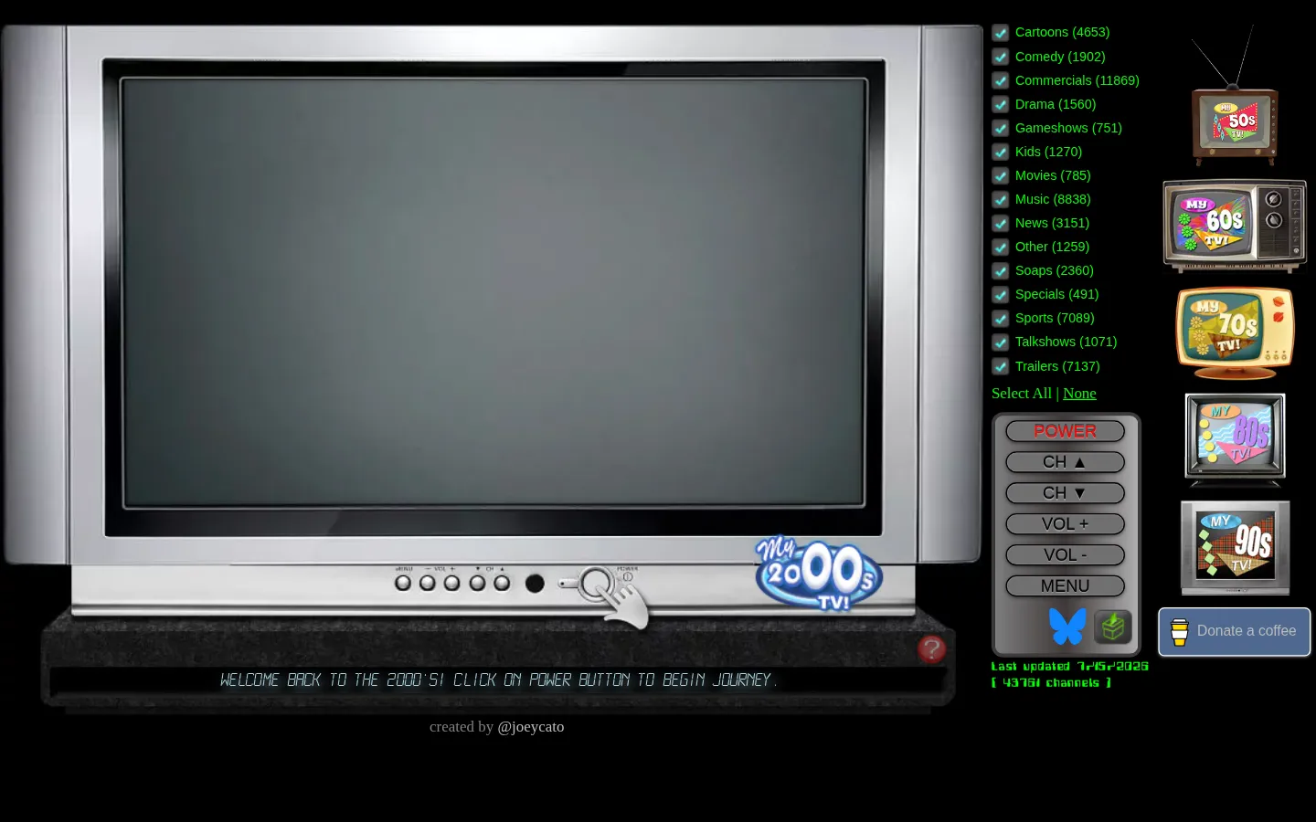 My 00s TV website homepage screenshot