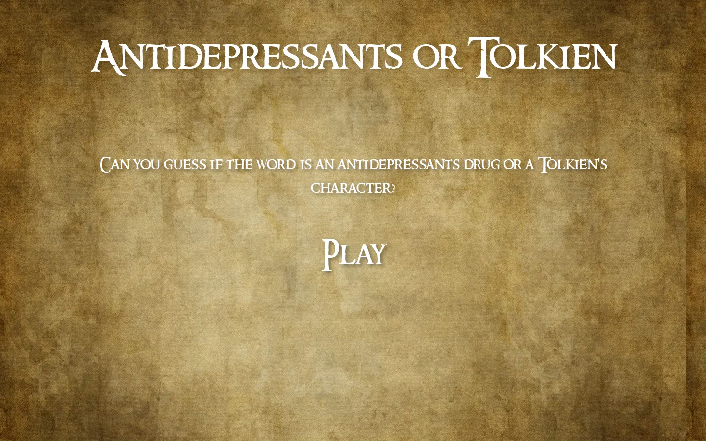 Antidepressant or Tolkien website homepage screenshot