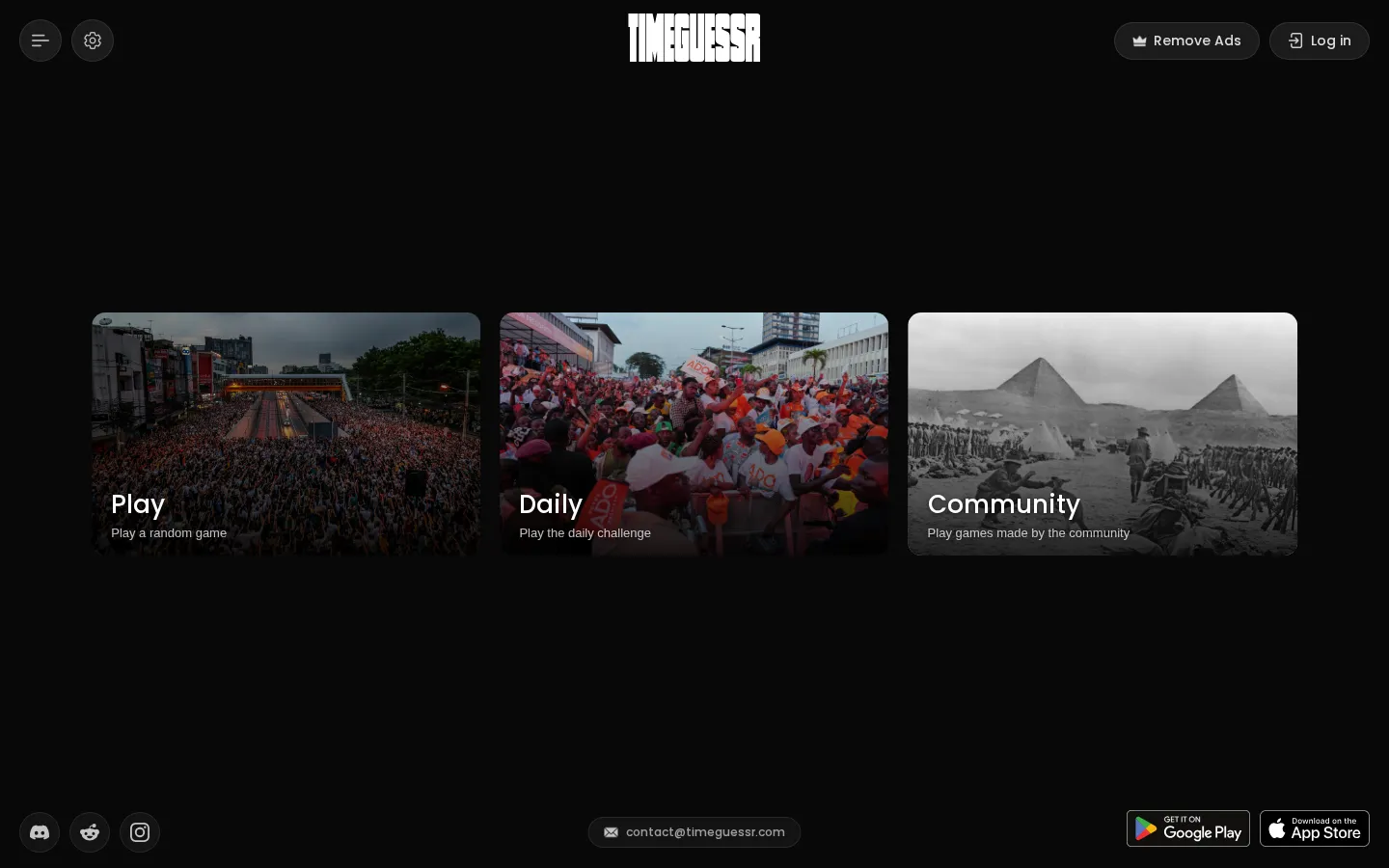 TimeGuessr website homepage screenshot