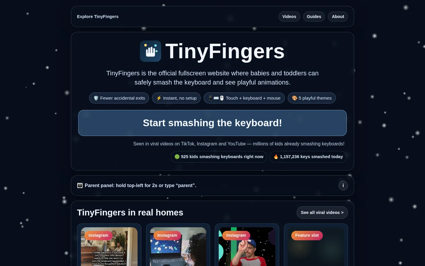 TinyFingers website homepage screenshot