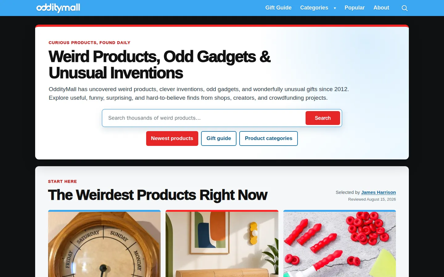 Odditymall website homepage screenshot