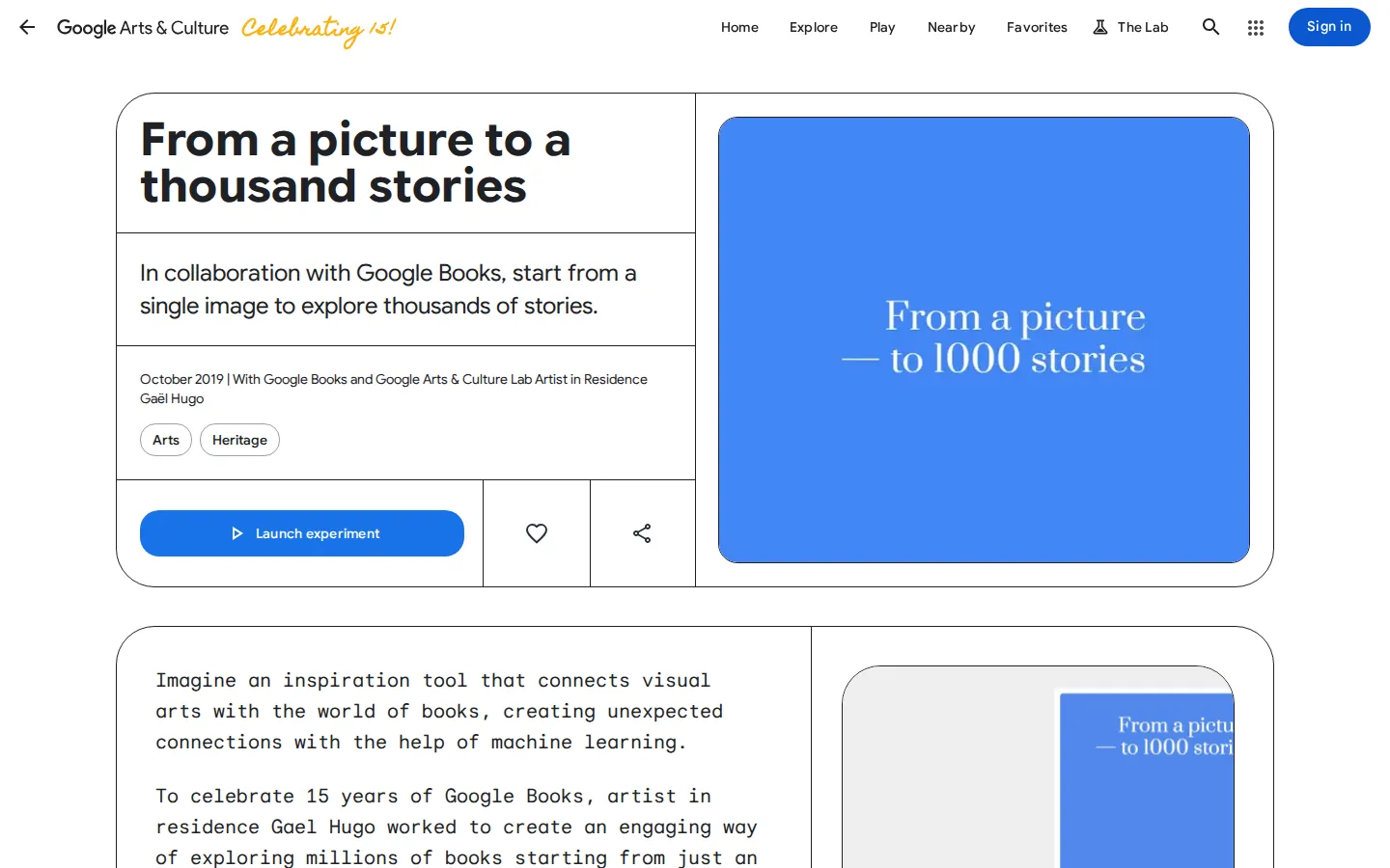 From a Picture to a Thousand Stories website homepage screenshot