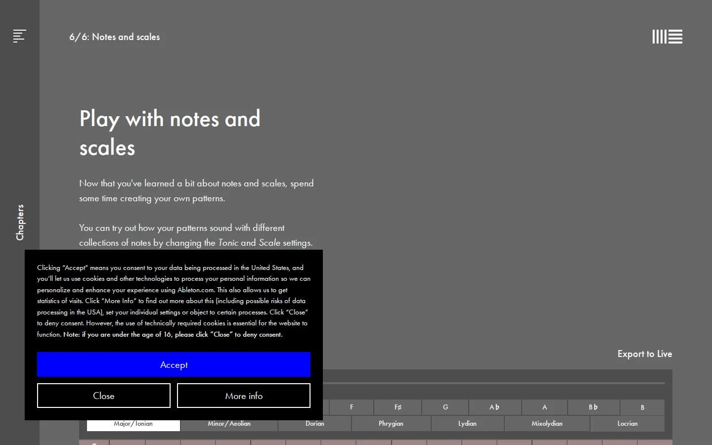 Learning Music: Play with Notes and Scales website homepage screenshot