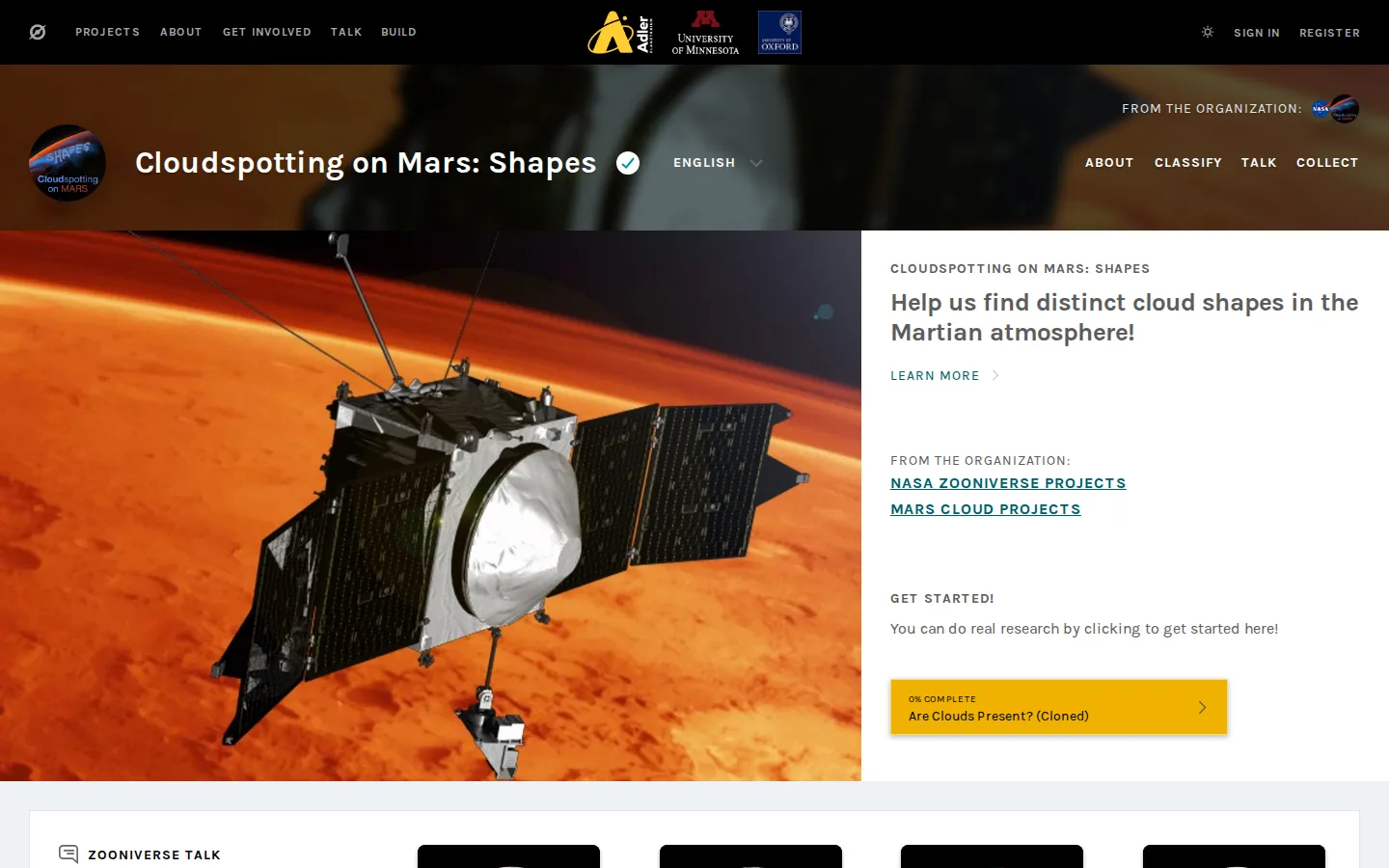 Cloudspotting on Mars: Shapes website homepage screenshot