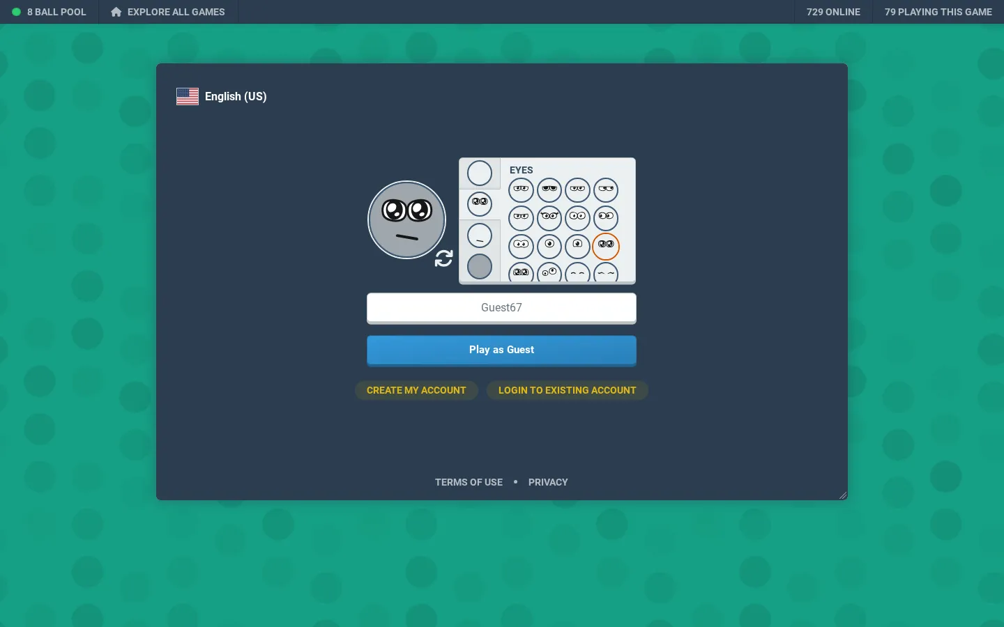 8 Ball Pool website homepage screenshot