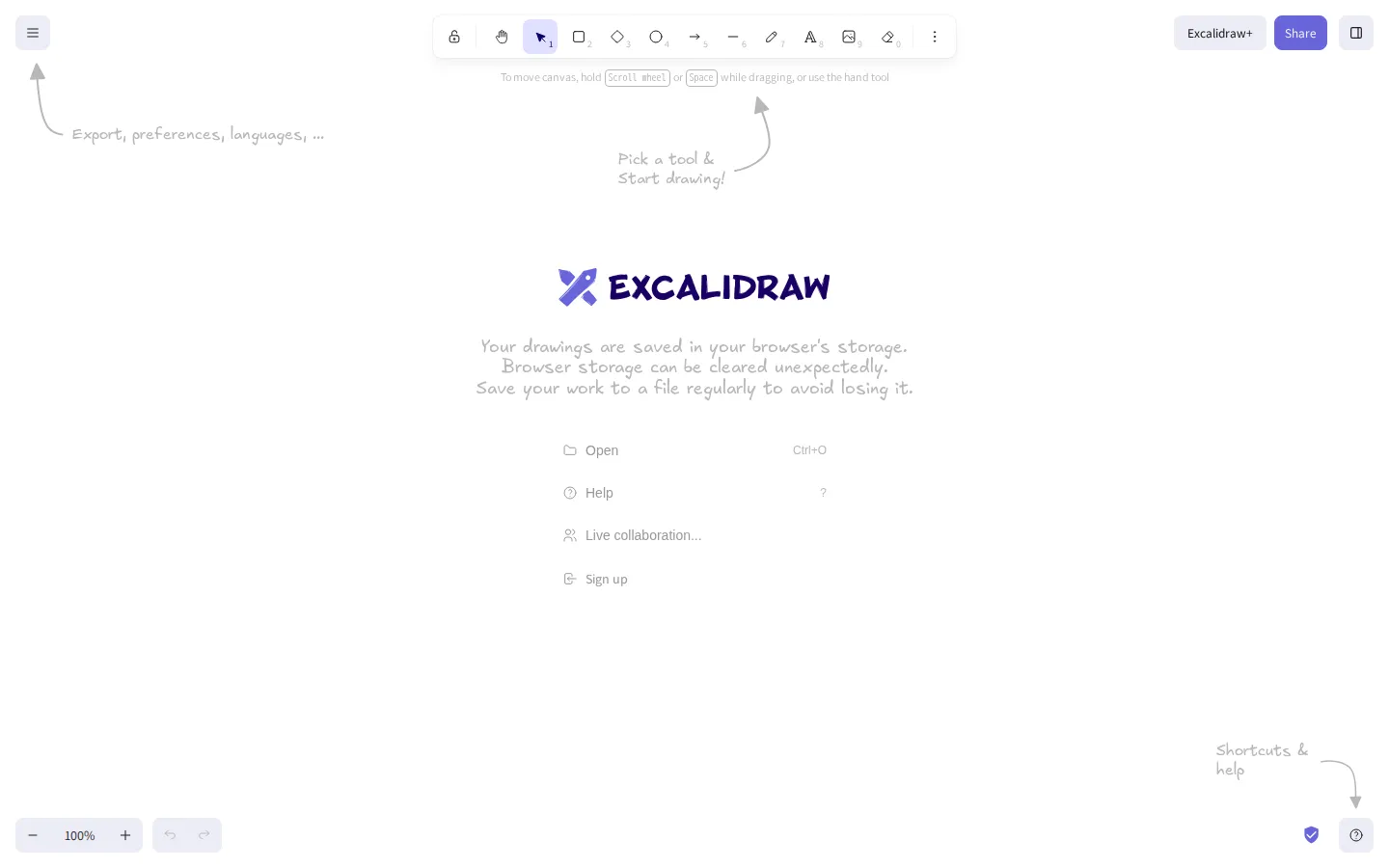 Excalidraw website homepage screenshot