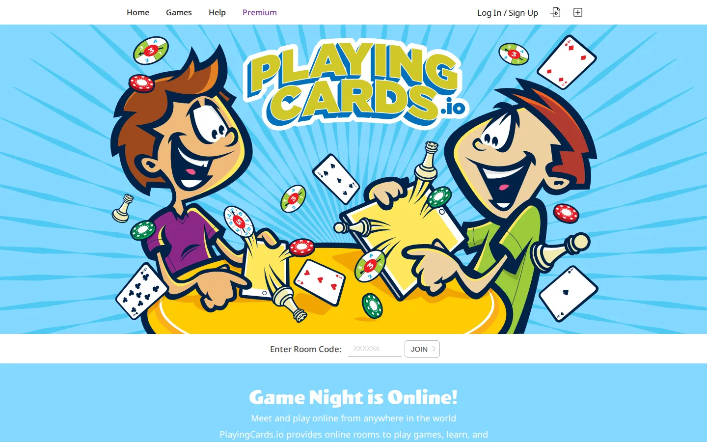 PlayingCards.io website homepage screenshot