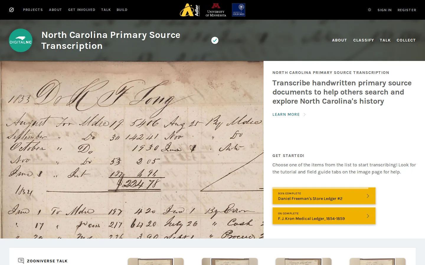 North Carolina Primary Source Transcription website homepage screenshot
