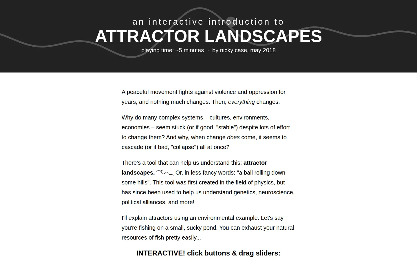 An Interactive Introduction to Attractor Landscapes website homepage screenshot