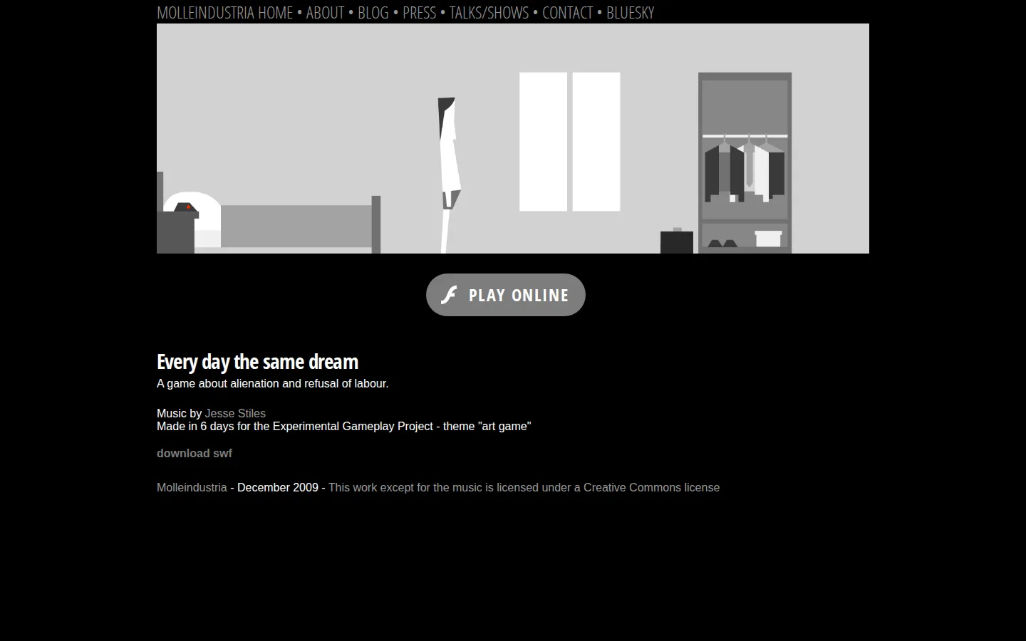 Every Day the Same Dream website homepage screenshot