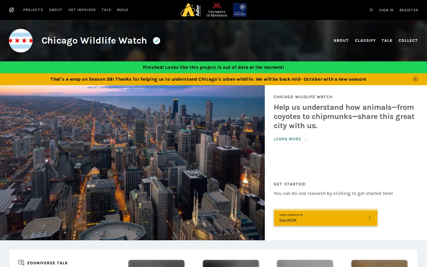 Chicago Wildlife Watch website homepage screenshot